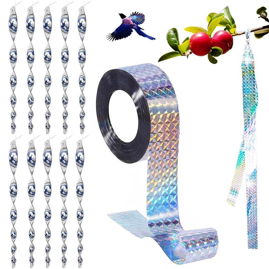 HASTHIP® 10pcs Anti-bird Spiral Sticks & Holographic Anti-bird Belt 2.4cmx80m PET Reflective Bird Repellent Belt Garden 11.8 inches Silver Ornamental Bird Deterrent Sticks for Garden, Orchards HASTHIP® 10pcs Anti-bird Spiral Sticks & Holographic Anti-bird Belt 2.4cmx80m PET Reflective Bird Repellent Belt Garden 11.8 inches Silver Ornamental Bird Deterrent Sticks for Garden, Orchards
